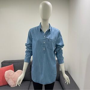 GAP Boyfriend Fit Indigo Popover Tunic Size Medium Long Sleeve Lightweight Denim
